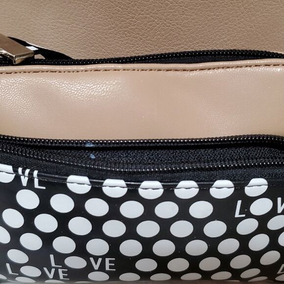 MIA K. Collection Taylor Reversible Tote Taupe Black White Polka Dot LOVE Purse - Picture 14 of 14